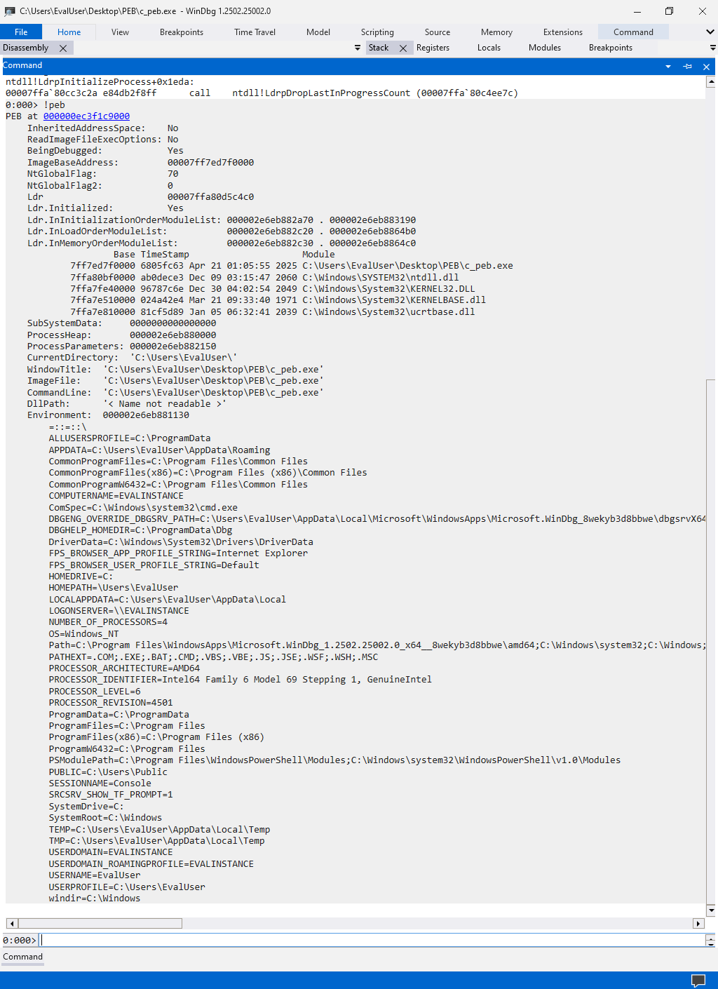 !peb command